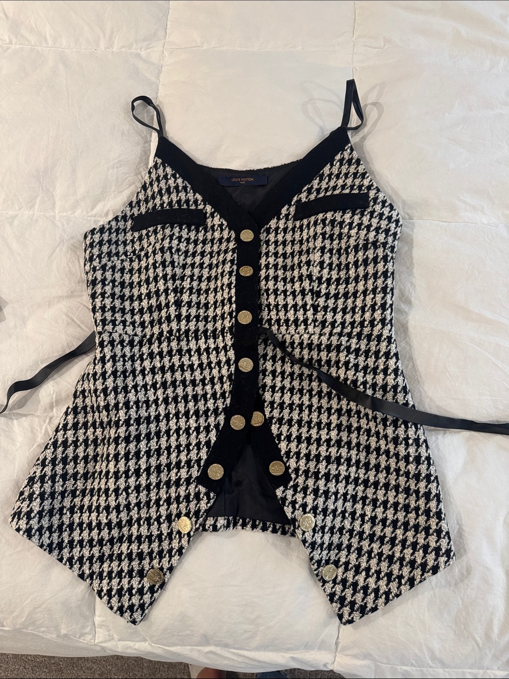Vintage ! Louis Vuitton Black and White Houndstooth Mini top  with Gold Buttons - Picture 2 of 7